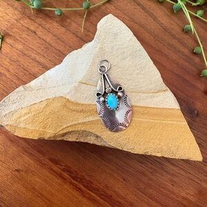 Vintage Native Artisan Handmade Turquoise Sterling Silver Pendant Charm stamped